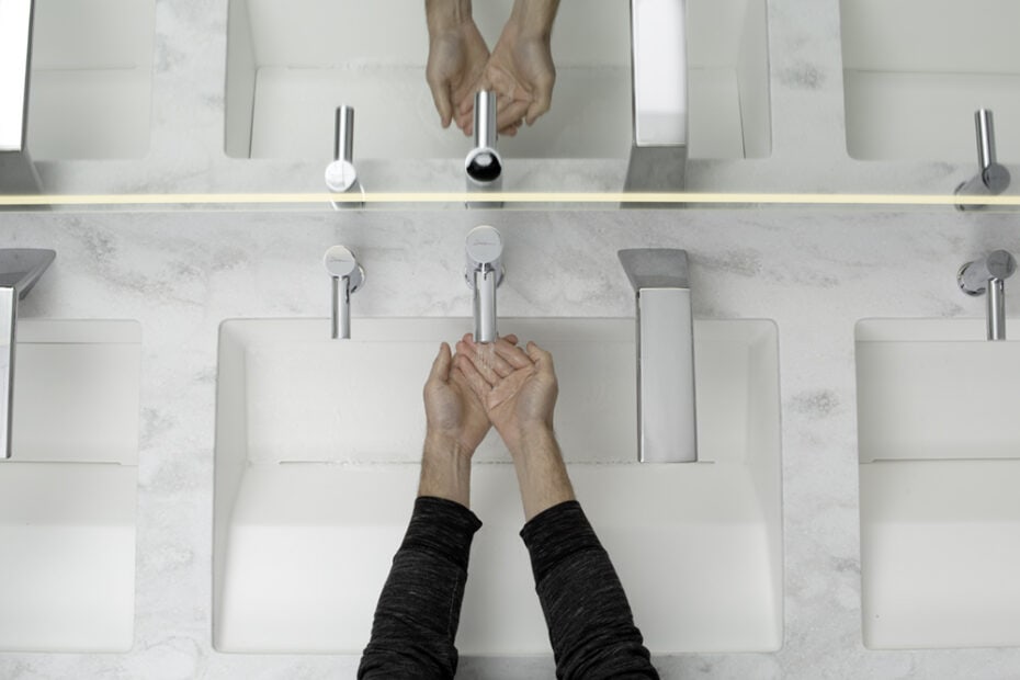 High-end Restrooms featuring Sinks with Built-in Hand Dryers